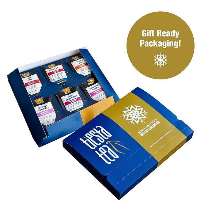 Tiesta Tea 2025 Advent Calendar, 24 Unique Loose Leaf Blends, Limited Edition Holiday Tea Gift Set, Perfect Variety Pack for Tea Enthusiasts
