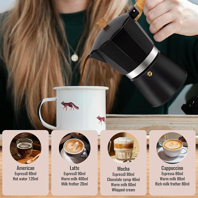 Vaolvpant 9 Cup Aluminum Moka Pot Classic Stovetop Espresso Coffee Maker 450ml 15oz Coffeemaker Percolator Mocha Pot Greca Coffee Maker Cafe Makers for Italian and Cuban Café Brewing Black