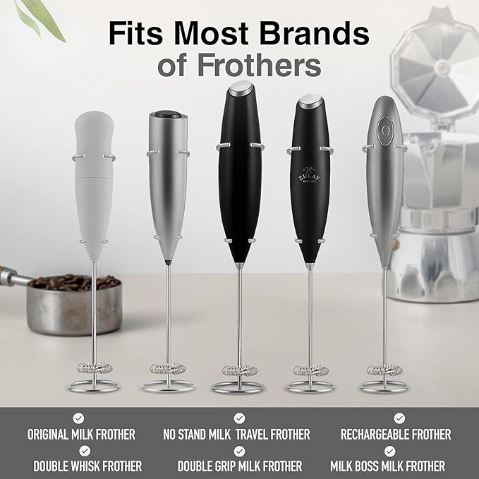 Zulay Kitchen Original Frother Stand - Sturdy, Stainless Steel Stand Holds Multiple Types of Coffee Frothers - Heavy Duty Stand Ideal For Handheld Frothers - Silver