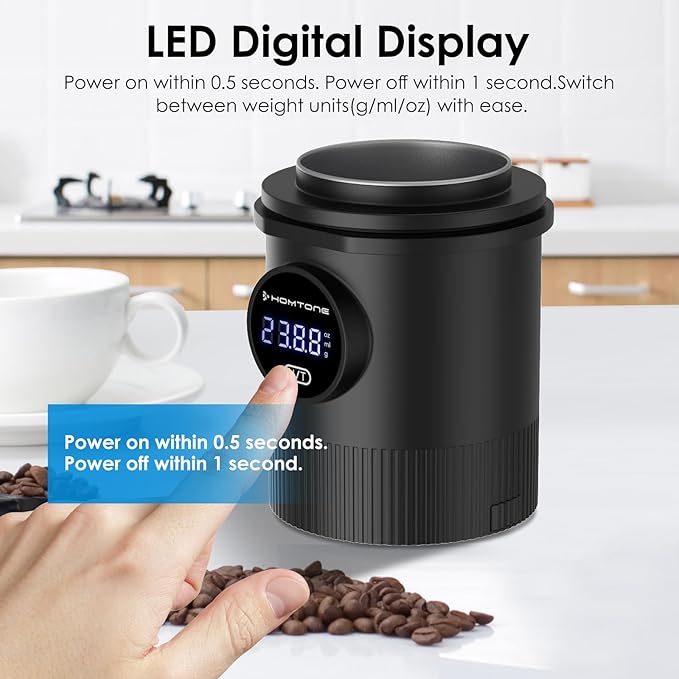 HOMTONE Espresso Dosing Cup & Digital Scale Combo - 0.05g Precision, USB-C Rechargeable, 58mm Portafilter Compatible - Stainless Steel Interior, Black