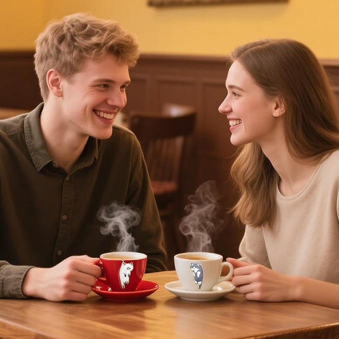 Cat Tea Infuser Set 2PCS, Loose Leaf Tea Strainers with Cute Alloy Charm, Stainless Steel Mesh Steeper for Flower Fruits Spices Herbal Tea and Cold Brew