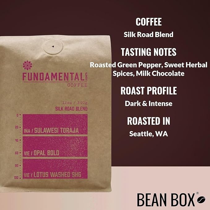 Silk Road Blend - Roasted by Fundamental Coffee Company - Whole Bean Coffee - 12 Ounce Bag