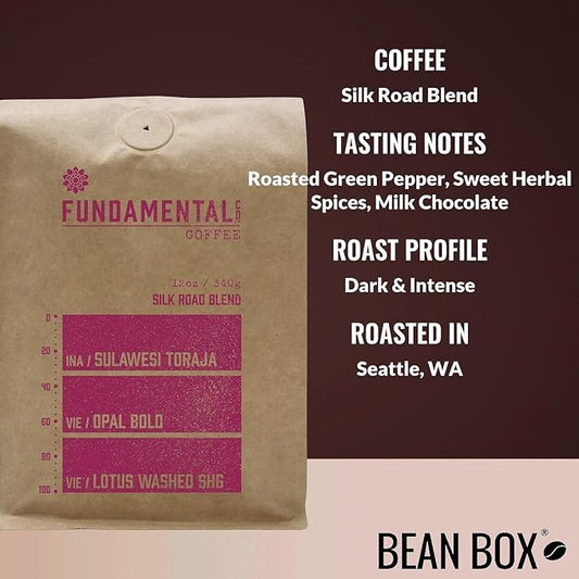 Silk Road Blend - Roasted by Fundamental Coffee Company - Whole Bean Coffee - 12 Ounce Bag