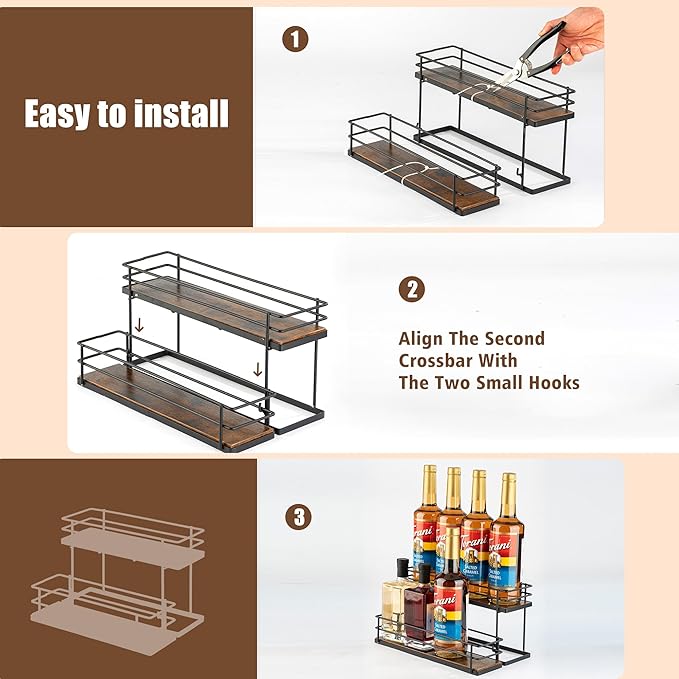 EFYSE Coffee Syrup Organizer rack, 2 Tier Syrup Holder(8 Bottle Capacity) for coffee bar syrup storage,kitchen condiment organization and wine display.