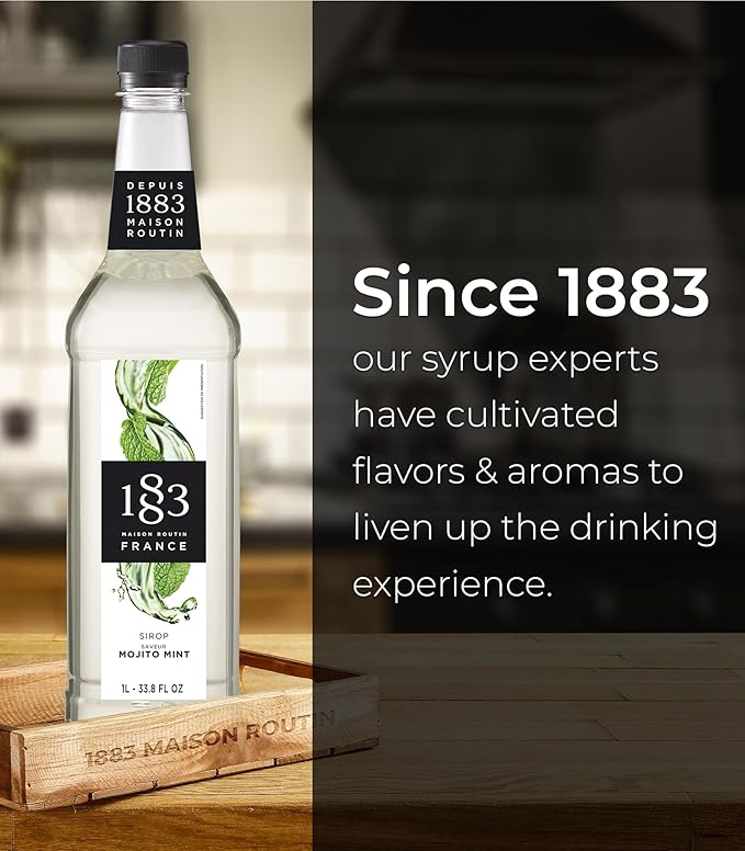 1883 Mojito Mint Syrup for Drinks, Made in France, 1 Liter Plastic Bottle