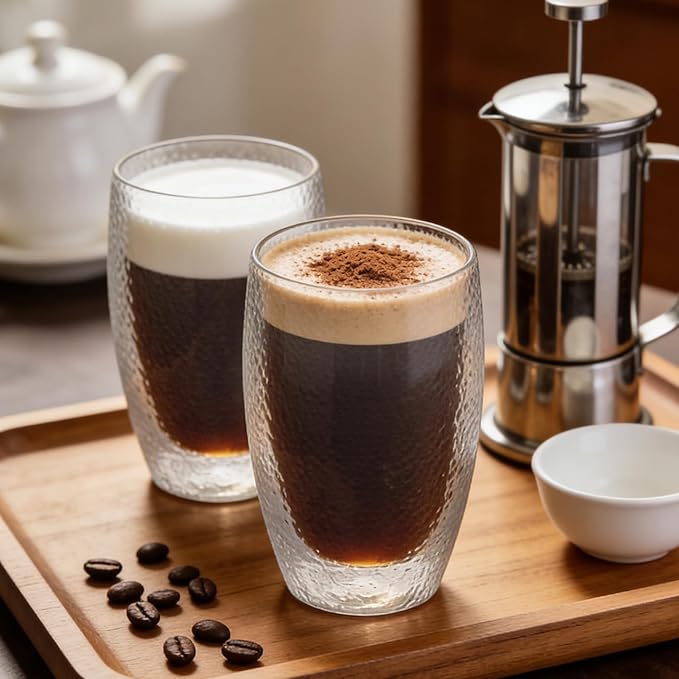 Double Wall Glass Coffee Mugs Set, Clear Insulated Glass Mugs for Hot Beverages, Suitable for Tea, Latte, Espresso, Cappuccino (15oz(4-pack))