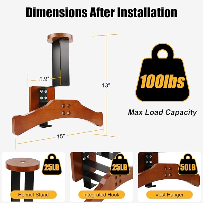 Tactical Gear Stand, Supports 100 LBS Wall Mounted Police Gear Rack, Heavy-Duty Body Armor Stand, Solid Wood Airsoft Plate Carrier Hanger, Motorcycle Helmet Holder Wall Mount Display