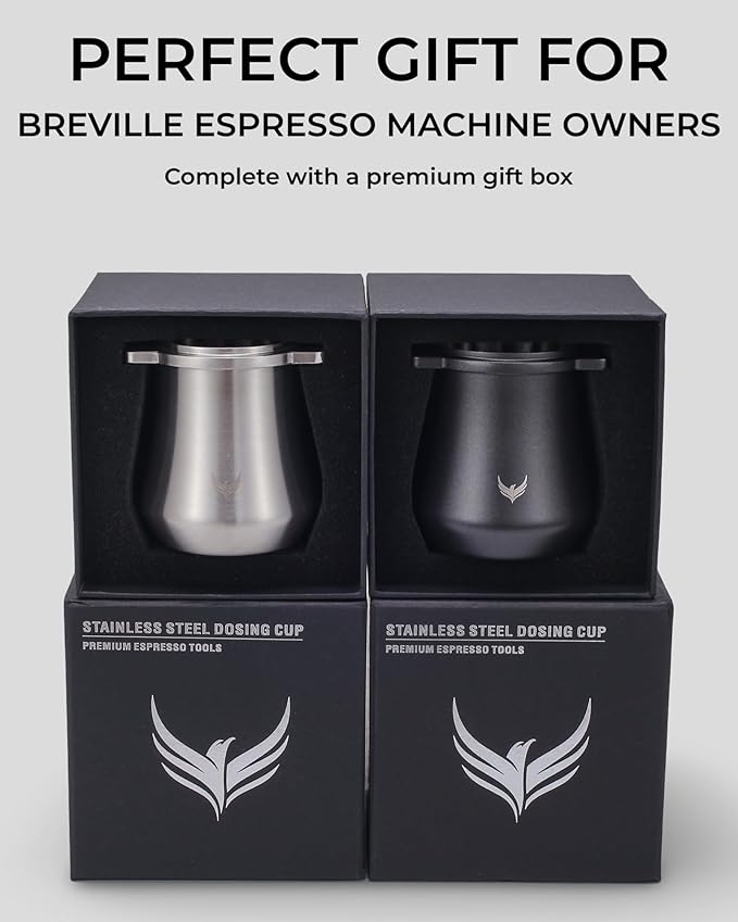 KNODOS 54mm Dosing Cup for Breville Espresso Machine and Grinders, Stainless Steel Coffee Bean Dosing Cup 54 mm With Grinder Activating Tab (Silver)