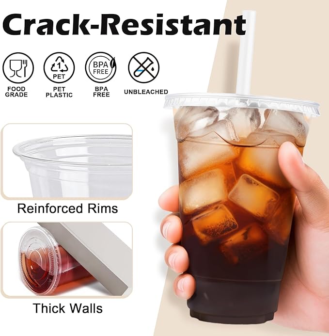Lamosi 100 Pack 16 oz Clear Plastic Cups with Lids and Straws, Disposable Plastic Coffee Cups with Lids for Iced Coffee, Cold Beverages, Smoothies and To-Go Drinks