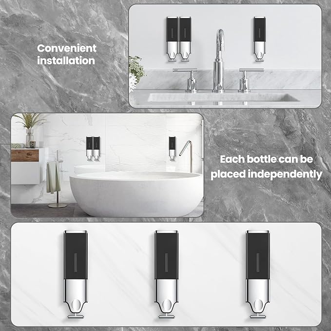 2-in-1 Quadrate Dispensers for The Shower,Shower soap Dispenser,Conditioner Dispenser, Shampoo Dispenser,No Drilled Wall Mounted Distributor,Hotel,Bathroom,Home