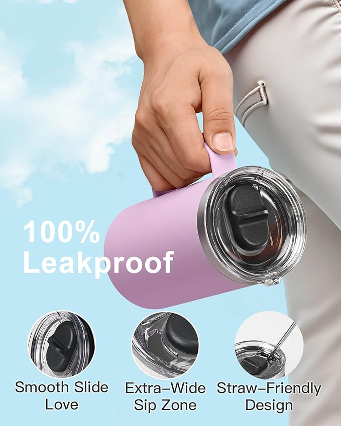 Insulated Coffee Mug 24 oz, Double Wall Stainless Steel Coffee Mug with Lids, Leak-Proof & Detachable Slider Lid for Thorough Clean, Keeps Coffee Cold for 9 Hrs, Suitable for Camp Home Office