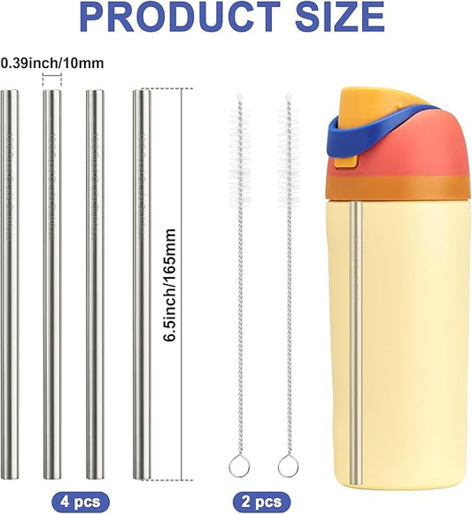 Metal Straw Replacement Compatible with Owala 16oz Freesip Water Bottle, Includes 4 Reusable Food-Grade Stainless Steel Straws and 2 Cleaning Brushes for Easy Maintenance.