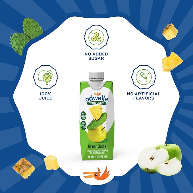 Odwalla Green Juice – Green Drink with Nopal Cactus, Apple, Orange & Pineapple – Natural Ingredients, No Added Sugar, No Preservatives, No Artificial Flavors - 16 oz (12 Pack)