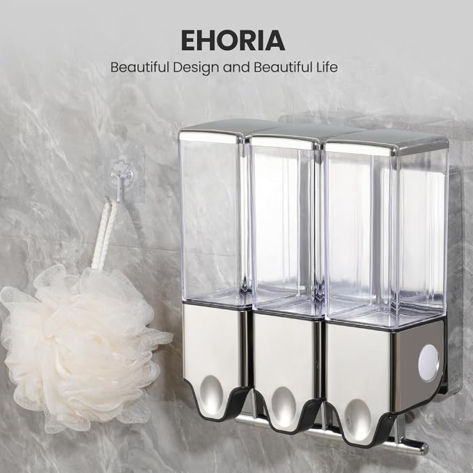3-in-1 Quadrate Dispensers for The Shower,Shower soap Dispenser,Conditioner Dispenser, Shampoo Dispenser,No Drilled Wall Mounted Distributor,Hotel,Bathroom,Home