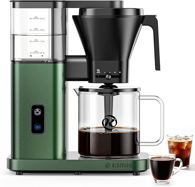 Kismile 8 Cup Drip Coffee Maker Machine, Pour Over Coffee Brew with 3s Instant Heat 197-205℉, Removable Water Tank, Adjustable Flow Control, Deep Cold Brew & Keep Warm 40 Min, Easy to Clean (Juniper)