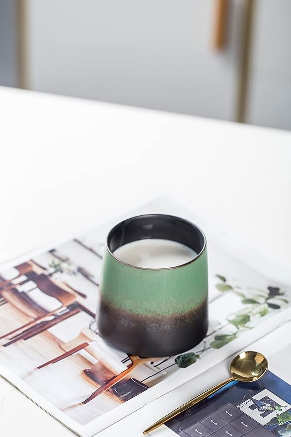 Big handmade Ceramic Coffee Mugs for Men/Women,10oz Tea Cup for Office and Home,Microwave and Dishwasher safe,Gift for Parents,Family and Friends(Green)
