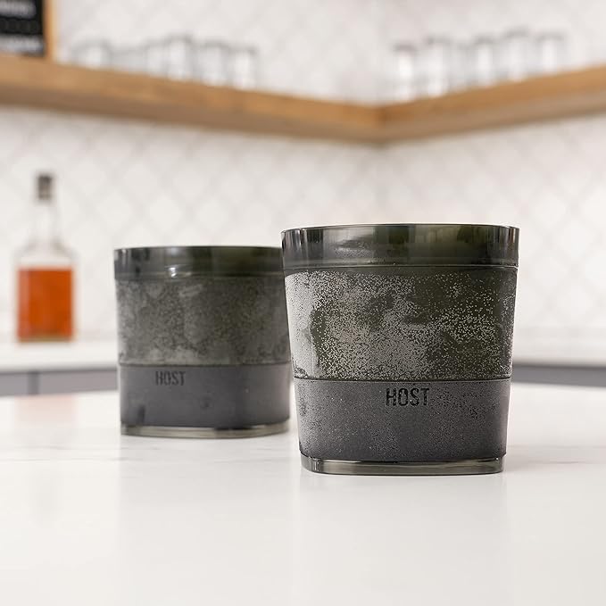 Host Whiskey Freeze Glasses, Double Old Fashioned Glasses, Chill Without Dilution for Bourbon, Vodka, Cold Brew Cocktails, Bourbon Gifts for Men, Gifts for Dad, Home Bar, 9 oz, Set of 2, Smoke Black