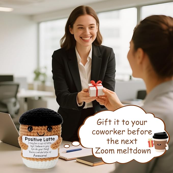 Funny Positive Valentines Day Crochet Coffee Birthday Gifts for Women Men Teacher Coworkers Friends, Thank You Appreciation Handmade Emotional Gifts for Coffee Lovers