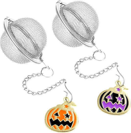 Halloween Stainless Steel Mesh Tea Infuser, 2.1 inch Tea Ball with Pumpkin Ornaments Tea Strainer Tea Diffuser Tea Steeper for Filtering Tea,Tea Infusers for Loose Tea (Halloween Pumpkin, 2PC)