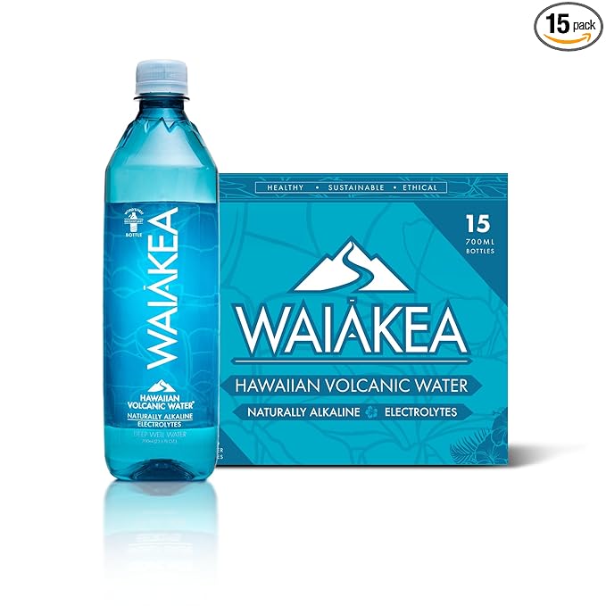 Waiākea - Hawaiian Volcanic Water - Naturally Alkaline Water - pH Range 7.6 to 8.2 - All Natural Minerals & Electrolytes - 100% Recycled Water Bottles - Bottled Water 15 Pack - 23.7 Fl Oz, 700 mL