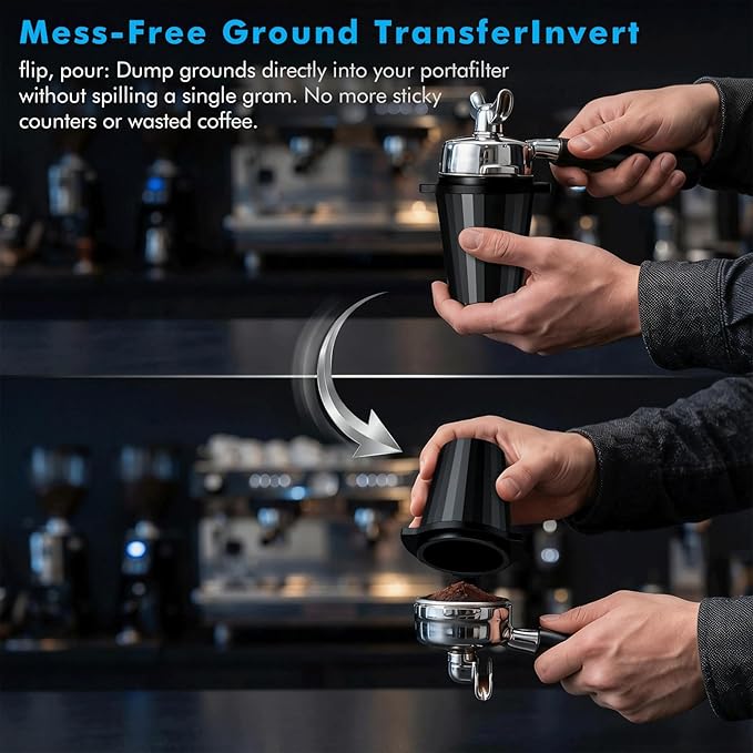 54mm Portafilter Dosing Cup, Aluminum Alloy with Grinder-Activating Ring & Anti-Static Coating Fits Breville 54mm Machines, Espresso Barista Accessories (53.3mm, Black)