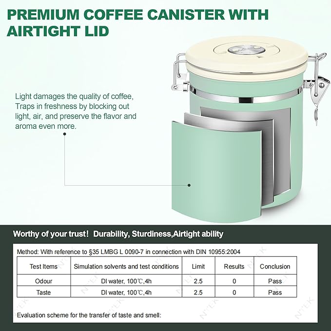 ShanSon Coffee Canister Airtight Coffee Container Stainless Steel Coffee Bean Storage Container with Scoop Coffee Canister for Beans Grounds Sugar Flour Tea Cereal,22OZ,Green