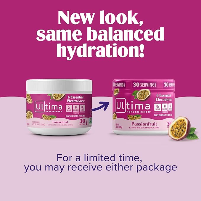 Ultima Replenisher Daily Electrolyte Powder Drink Mix – Sugar Free – Passionfruit, 30 Servings – Hydration Powder with 6 Key Electrolytes and Trace Minerals – Keto Friendly, Non-GMO