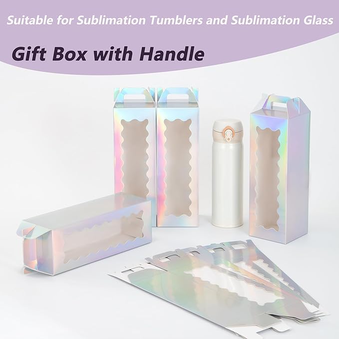 Gift Boxes with Handle for Sublimation Glass Cup,Tumbler Gift Box for 20oz/30oz Sublimation Glass Can Blanks, Tumbler Packaging Boxes,Wine Bottle Cup Wrapping (Laser&white-20p)