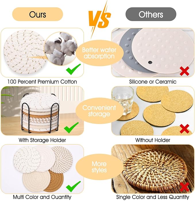 Billbotk 10 Pieces Boho Coasters for Drinks, Absorbent Drink Coasters Set for Home Decor, Fall Decorations for Home and Farmhouse, 4.3 Inches