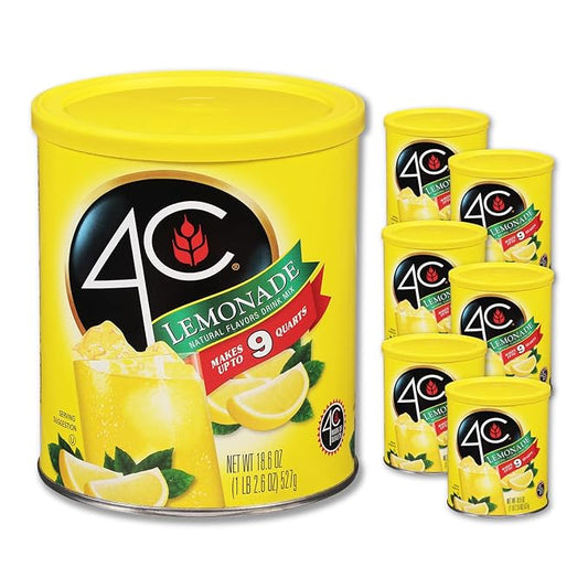4C Powdered Drink Mix Canister, Lemonade 6 Pack, 9 Quarts, Family Sized Bin, Thirst Quenching Flavors