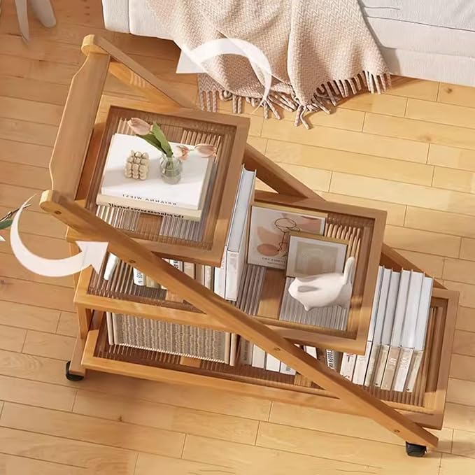 Folding Side Table Glass Coffee Station Table on Wheels,Movable Coffee Bar Stand Cart with Storage,Foldable Coffee Table,for Home Kitchen, Entryway, Living Room,Dining Room(Brown,70x32x80cm)