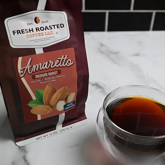 Fresh Roasted Coffee, Amaretto Flavored Coffee, 12 oz, Medium Roast, Kosher, Ground