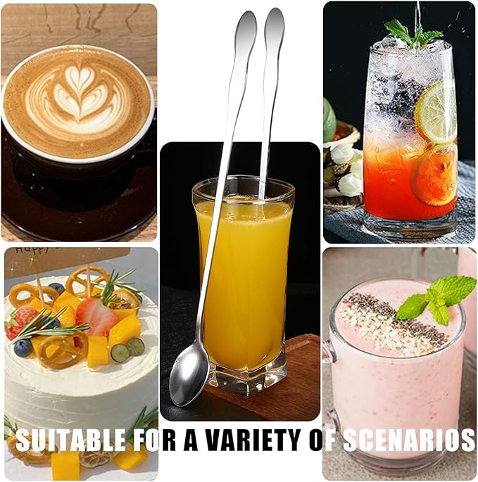 Long Coffee Spoons,Coffee Stirrers,Ice Tea Spoons,Stainless Steel Iced Tea Spoon for Coffee Bar Accessories Tea Mixing Cocktail Stirring Coffee Milkshake Cold Drink (7.8 inch 4pcs)