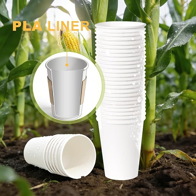 12 oz PLA White Disposable Cups 100 Packs Eco Conscious Leak Proof Sturdy for Hot Beverages Takeout