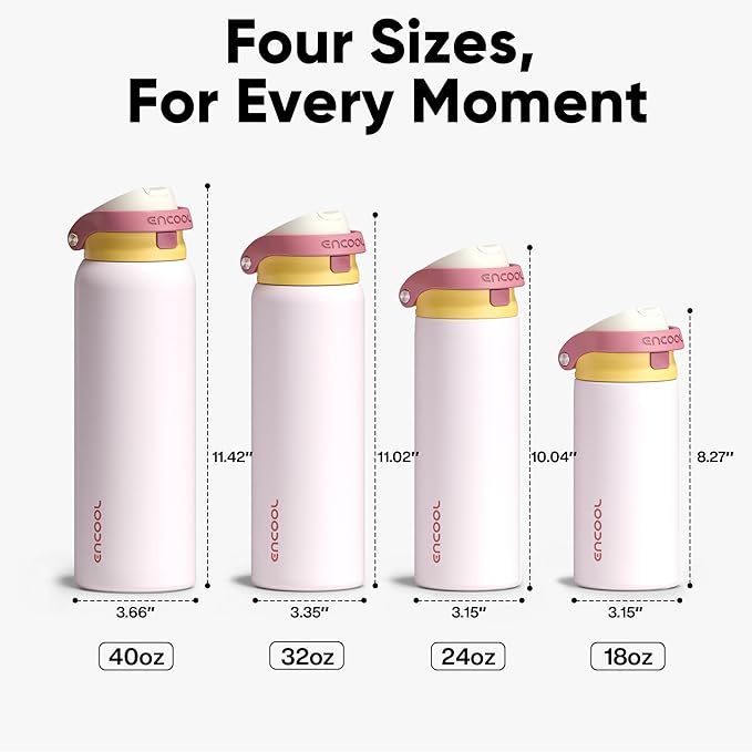ENCOOL Leakproof Insulated Water Bottle with Straw Dual-Sip Water Bottle Bag-Safe Design for Work, Commute & Gym – Keeps Drinks Cold All Day, 32 oz, Blush Pink