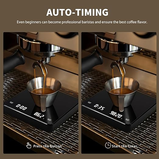 Coffee Scale with Timer 3kg/0.1g, High Accuracy Digital Kitchen Food Scale, USB-C Rechargeable Espresso Scale with Silicone Mat, Auto Timer & Auto Tare for Pour Over & Espresso Coffee (Black)
