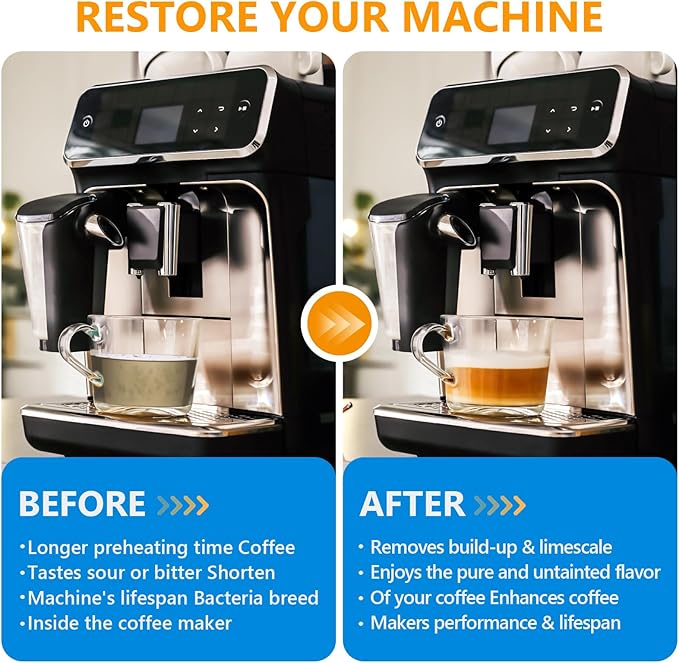 4 Pack Coffee Machine Descaler Cleaner -16 Uses,Descaling Solution for Nespresso Breville Keurig Jura &Delonghi - Coffee Machine Cleaners For All Coffee Makers & Espresso Machines,Glass Pot Cleaner