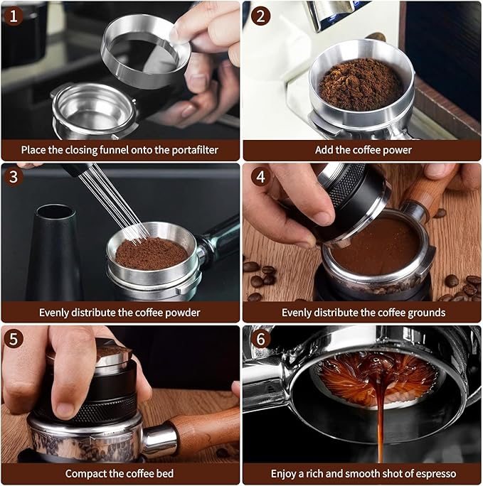 58mm Espresso Accessories Kit - 3 PCS Heavy Duty Dual Head Coffee Distributor and Tamper, WDT Tool, Magnetic Dosing Funnel - Fits Delonghi Breville 58mm Machines and Portafilter