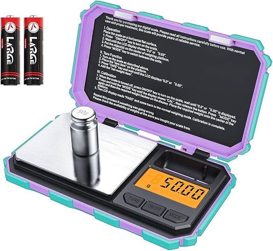 (Upgradaed) AMIR Digital Mini Scale, 200g /0.01g Pocket Scale, 50g Calibration Weight, Electronic Smart Scale, 6 Units, LCD Backlit Display, Tare, Auto Off, Stainless Steel (Battery Included)