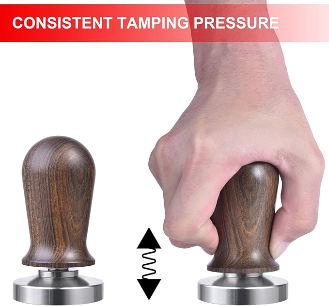 MATOW 53mm Calibrated Espresso Tamper, Calibrated Coffee Tamper with Spring Loaded Wooden Handle Stainless Steel Flat Base, Professional Barista Espresso Hand Tamper
