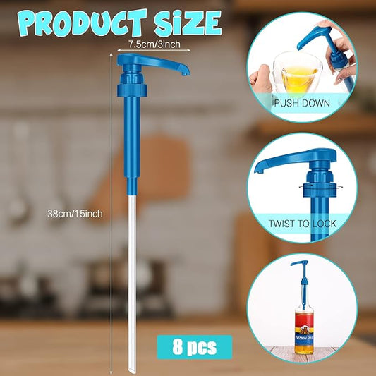 Zopeal 8 Pieces Coffee Syrup Pump Dispenser Fits 750ml/25.4oz Bottles, Skinny Syrup Pump for Coffee Flavoring, Creamers, Caramel, Beverages, Kitchen Cafe Bar Drinking Mixes Food Dispenser(Blue)