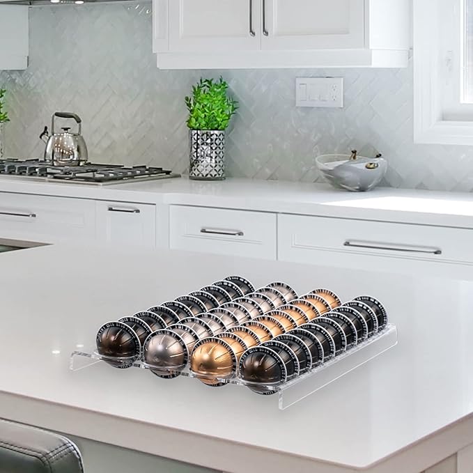 SUMERFLOS Coffee Pod Holder Storage Tray 15.75"L x 10.23"W Compatible with Vertuoline Capsule, Drawer Insert Organizer Holds 40 Pods Drawer of Kitchen, Home, Office - Clear