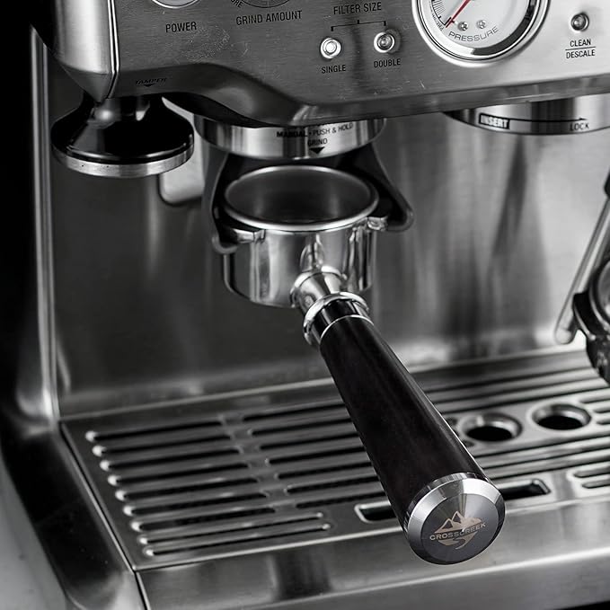54mm Espresso Bottomless Portafilter with 3 Ear | Fits 54mm Breville/Sage Barista Espresso Machine | Stainless Steel Basket and Solid Wood Handle | Espresso Accessories