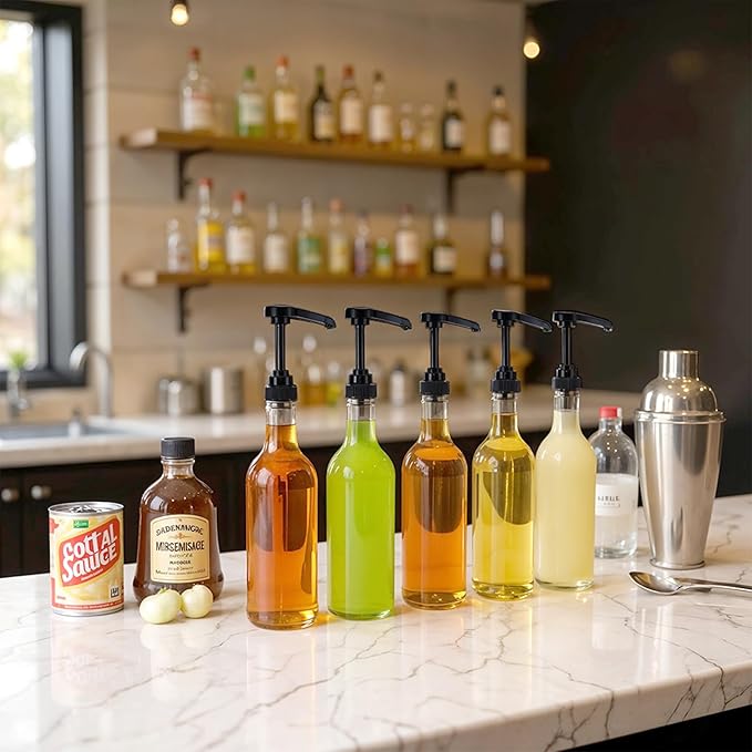 6 Pcs 25 oz Syrup Bottles with Pump Long Neck Bottles Plastic Syrup Pump Dispenser for Coffee Bar Accessories Home Party