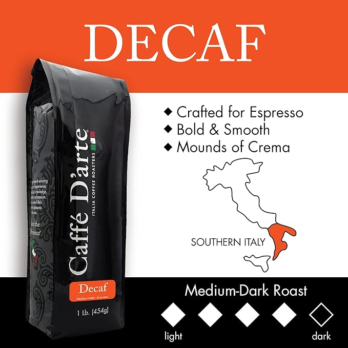 Caffé D'arte Decaf Ground Espresso – Medium Dark Roast, Bold & Smooth Flavor with Rich Crema – Fresh Roasted in Seattle, Crafted for Espresso Machines – 1 lb Bag, Pack of 2