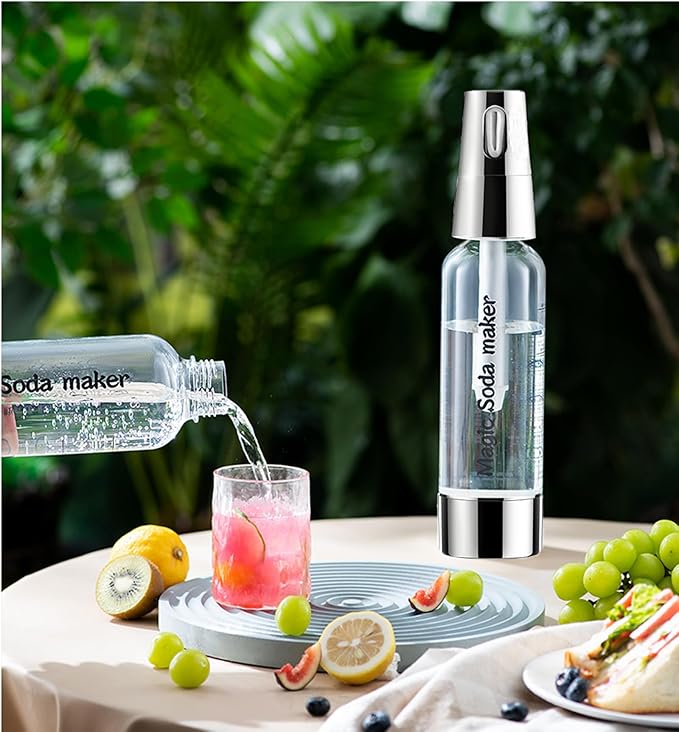 Soda Siphon 1L,Portable Sparkling Water Maker,Compact Carbonated Water Machine for Flavored Drinks Reusable Beverages Machine Kit,Travel Soda Machine for Home & Outdoor