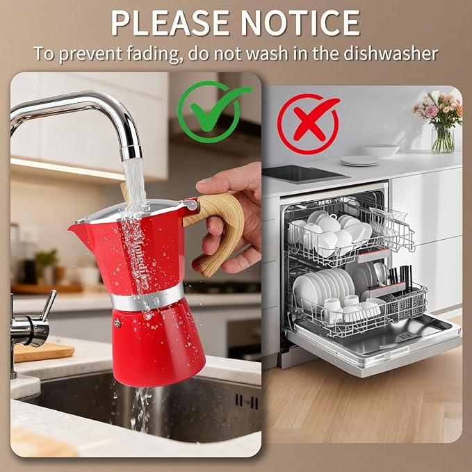 Mongdio Stovetop Espresso Maker Moka Pot, Cuban Coffee Maker Stove top coffee maker Moka Italian Espresso Greca Coffee Maker Brewer Percolator, 9 Espresso Cups, 15 oz - Red