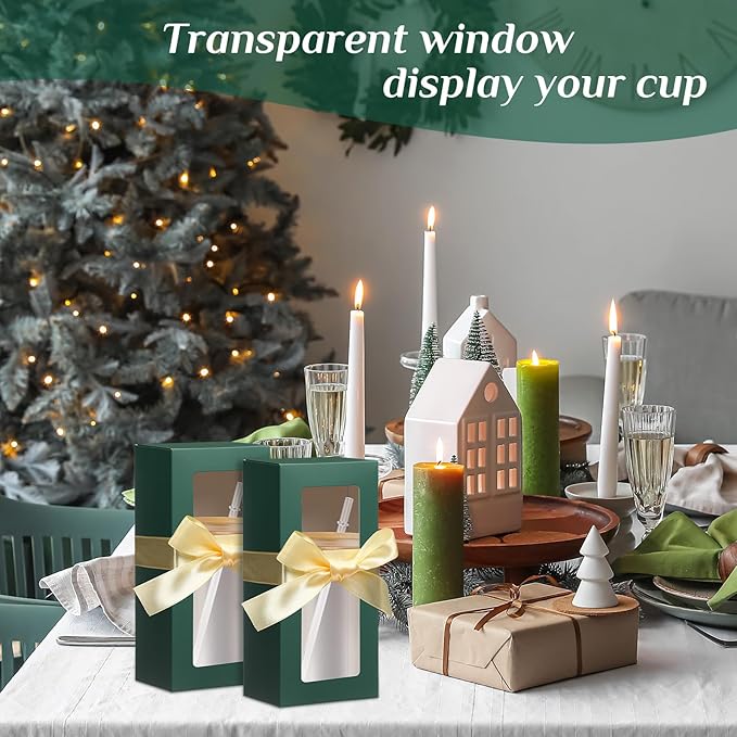 Honoson 24 Pcs Tumbler Gift Box with Ribbon for Sublimation Glass Exhibition Boxes Transparent for 12oz 16oz 20oz Drinking Cup Glasses Jars Mug Can Blanks(Green)