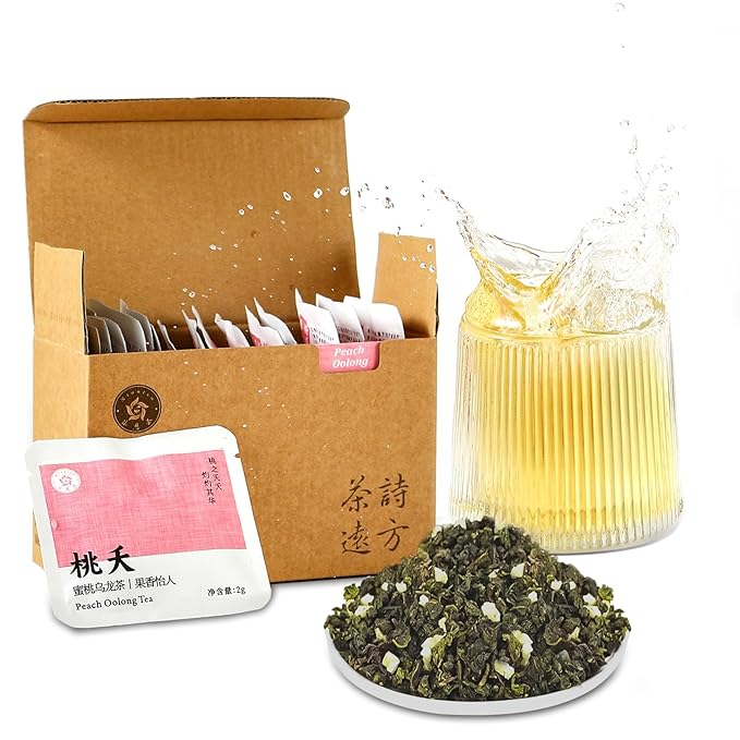 RIANTEA Peach Oolong Tea Bags – 20 Count Individually Wrapped Teabags (1.4oz/40g) – Low Caffeine, Naturally Sugar-Free – Hot or Iced Tea – Premium Leafy Teabags