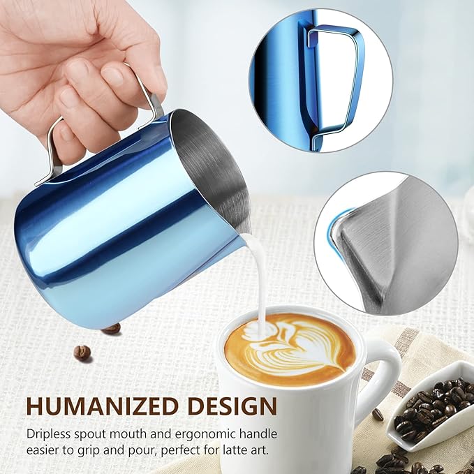 HOOMIL Milk Frothing Pitcher, 12oz/20oz/32oz Stainless Steel Steaming Pitcher Barista Milk Frother Cup Jug for Espresso Machine Coffee Cappuccino Latte Art - 12oz